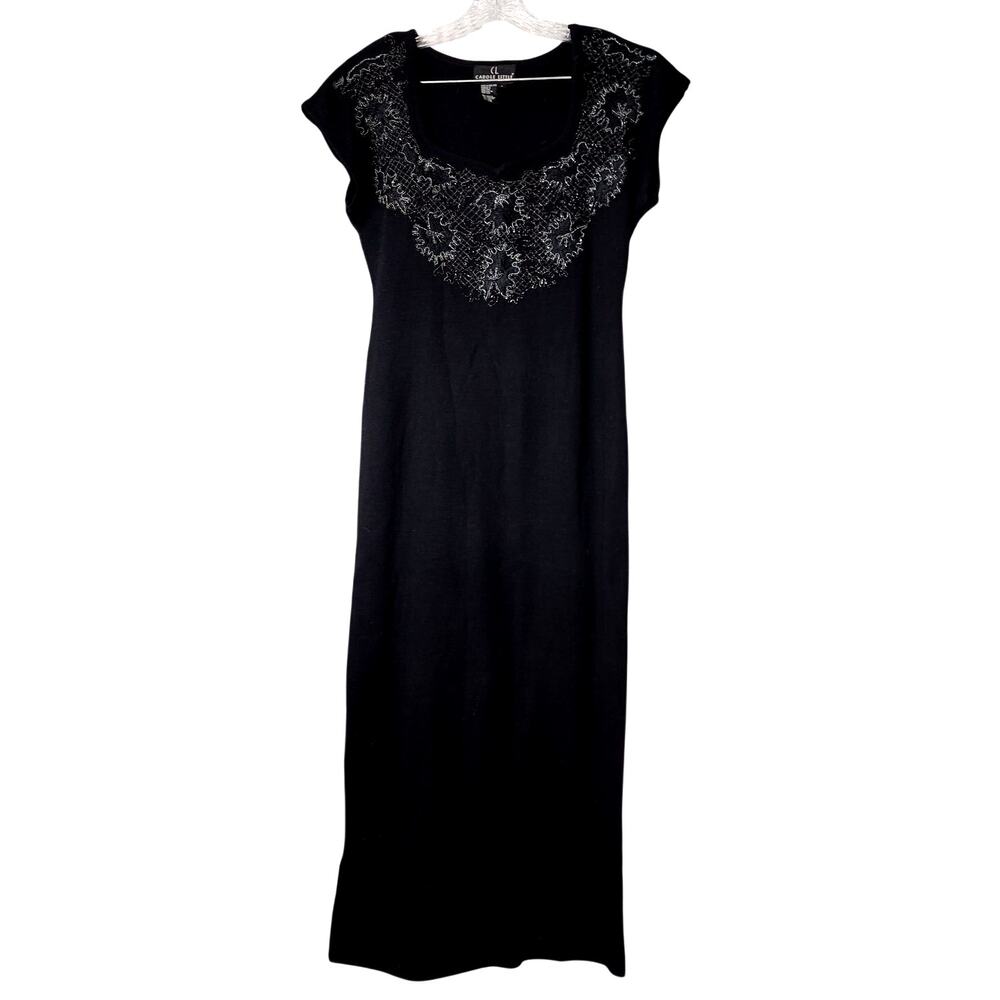 Carol Little Black Embroidered Neck Short Sleeve Sweater Maxi Dress Large